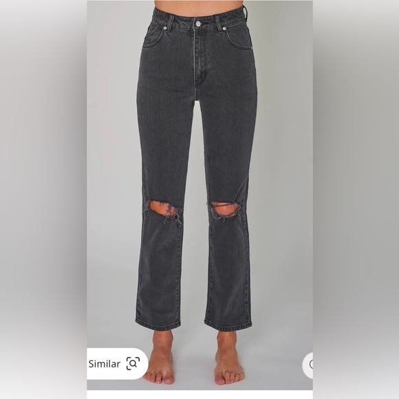 NWT Rollas High Rise Original Straight Brad Black Worn Jeans size 27 - Picture 1 of 11